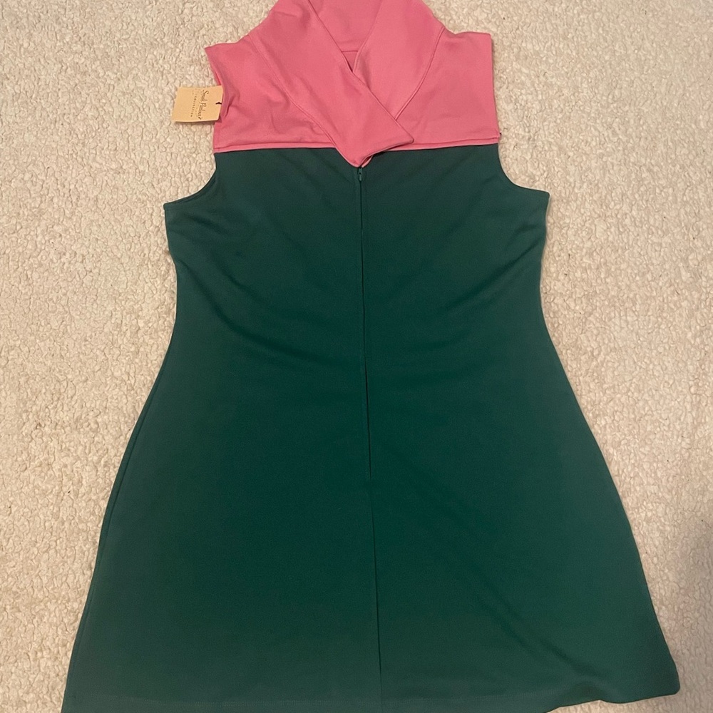 Emerald and pink sleeveless dress